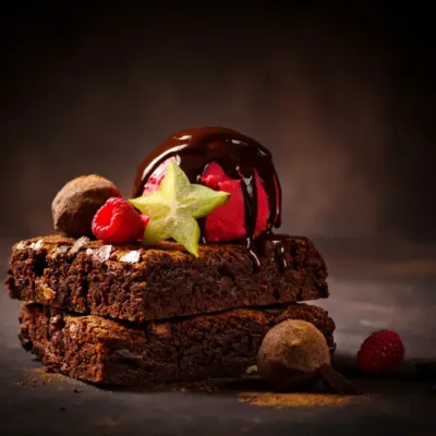 Chocolate Brownie With Chocolate Ice Cream Fruit