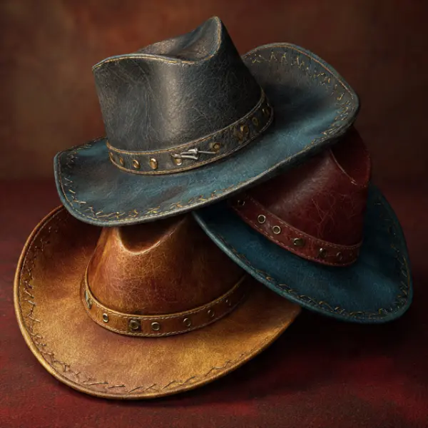 three premium leather cowboy hats of different